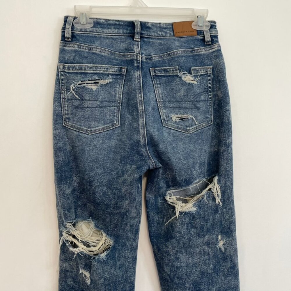 AMERICAN EAGLE AE Stretch Ripped Mom Jean Acid Wash High Waisted Cropped 0 LONG - Picture 14 of 16